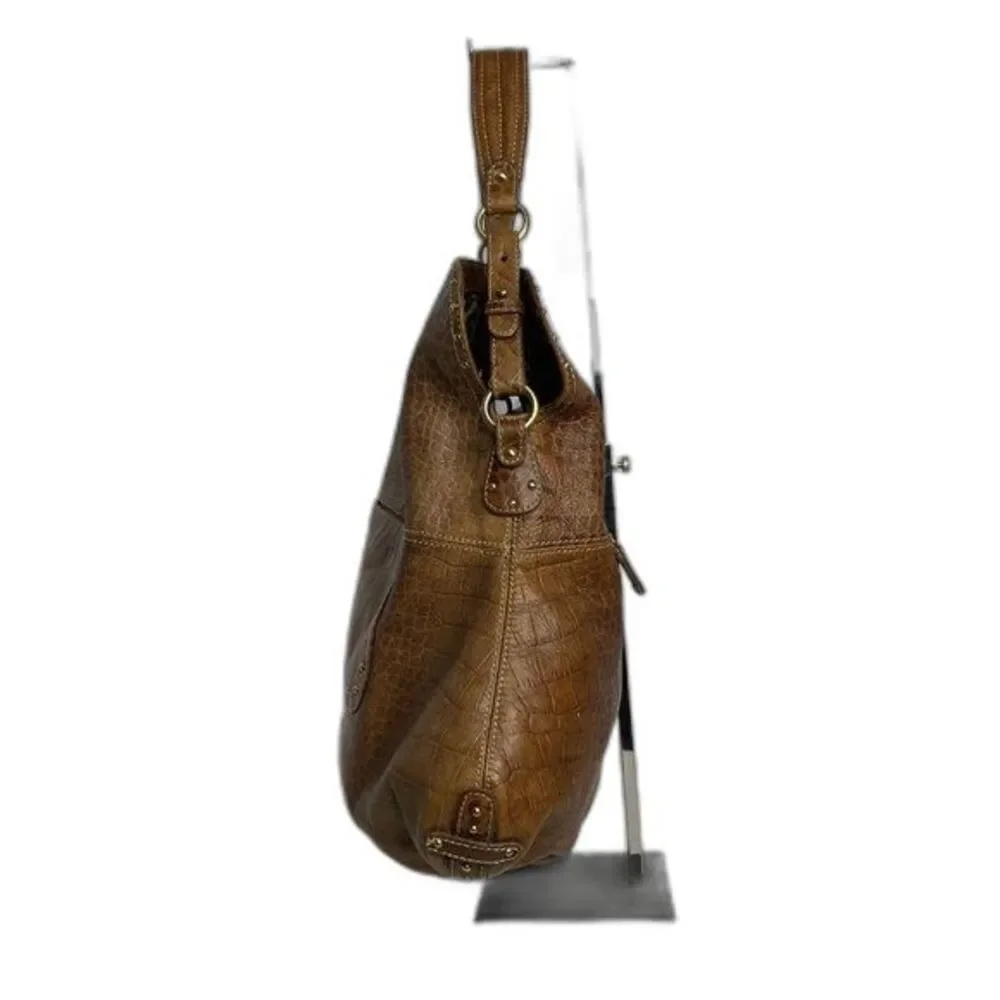 MAXX New York Women's Croc / Leather Jaguar Lining Adj Shoulder Bag Brown GC
